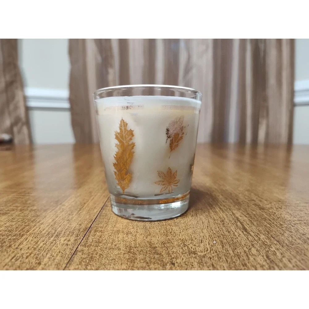 Handmade Pumpkin Spice Scented Candle Fall Leaves Vintage Glass 6.6 fl oz